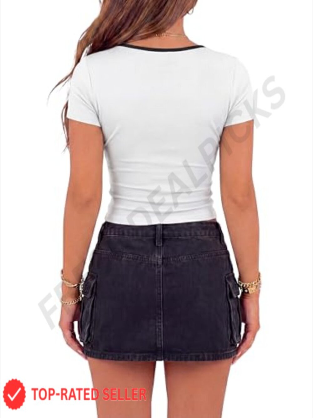 Womens Bow Front Short Sleeve Crop Tee Shirt Crew Neck Slim Fit T Shirt Top - Picture 5 of 7